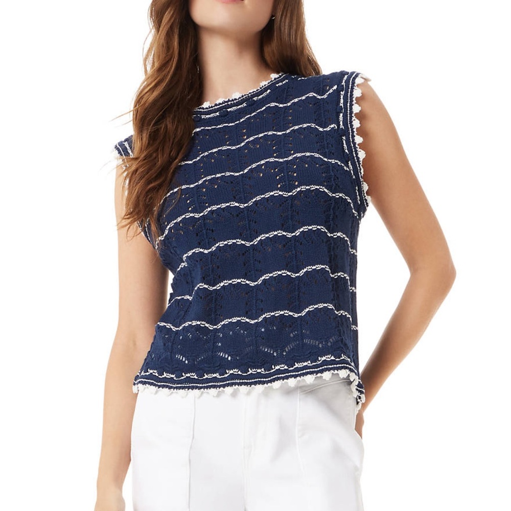Sam Edelman Navy and White Willow Pull Over Top XS